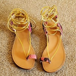 Stuart Weitzman Gold Leather Lace-Up Sandals